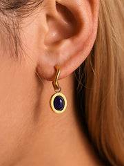 Stainless Steel Oval Drop Earrings Golden Kyanite One Size OutfitFlow