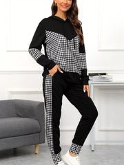 Houndstooth Drawstring Hoodie and Pants Se OutfitFlow