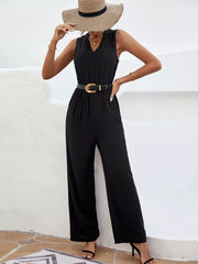 Sleeveless V-Neck Wide Leg Jumpsuit OutfitFlow