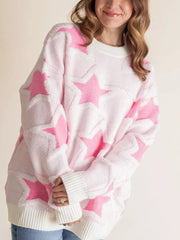 Oversized Star Pattern Ribbed Edge Drop Shoulder Sweater OutfitFlow