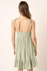 Mittoshop Ruched Detail Spaghetti Tie Mini Dress OutfitFlow