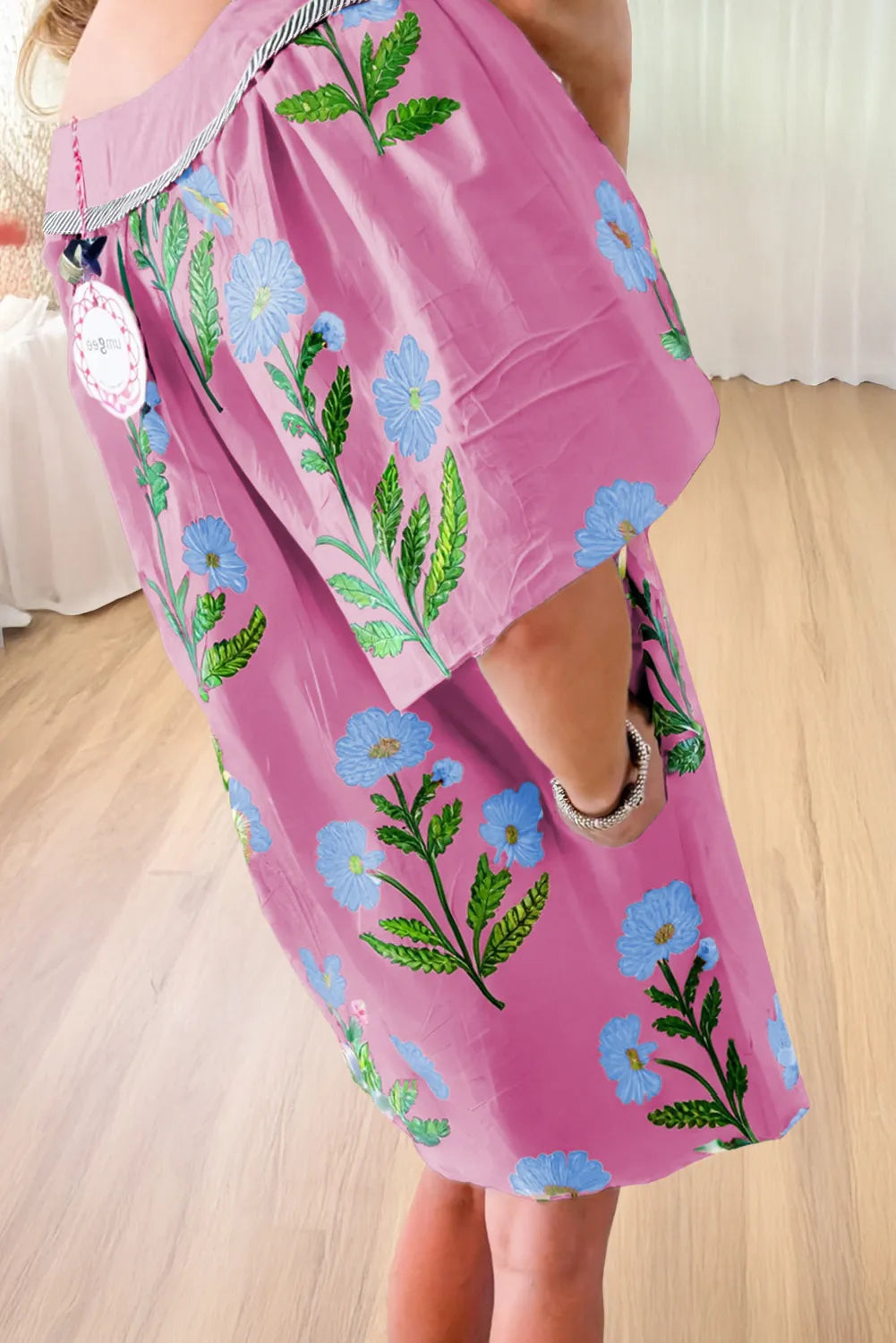 Floral Notched Summer Mini Dress with Striped Trim OutfitFlow