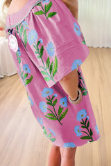 Floral Notched Summer Mini Dress with Striped Trim OutfitFlow