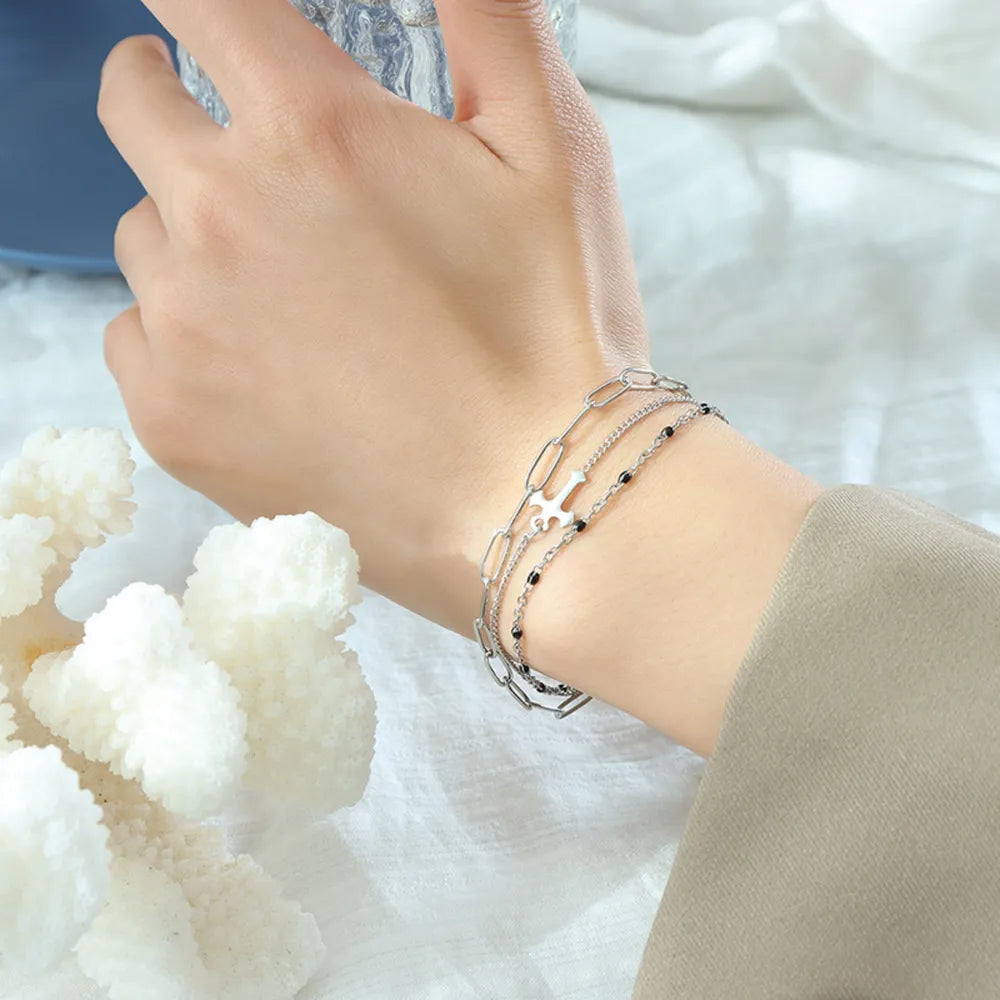 Titanium Steel Three-Layered Bracelet Silver One Size OutfitFlow