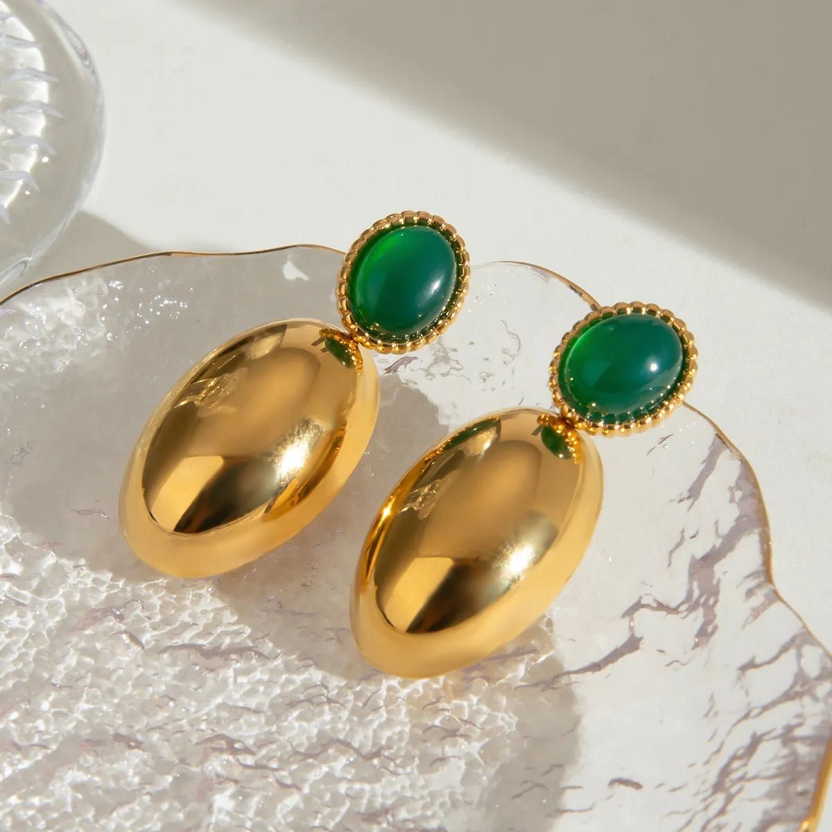 18K Gold-Plated Inlaid Agate Drop Earrings OutfitFlow