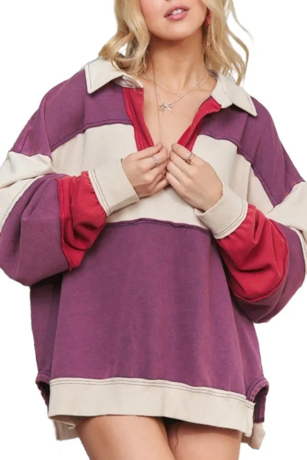 ADORA Out Seam Detail Loose Fit Top PURPLE OutfitFlow