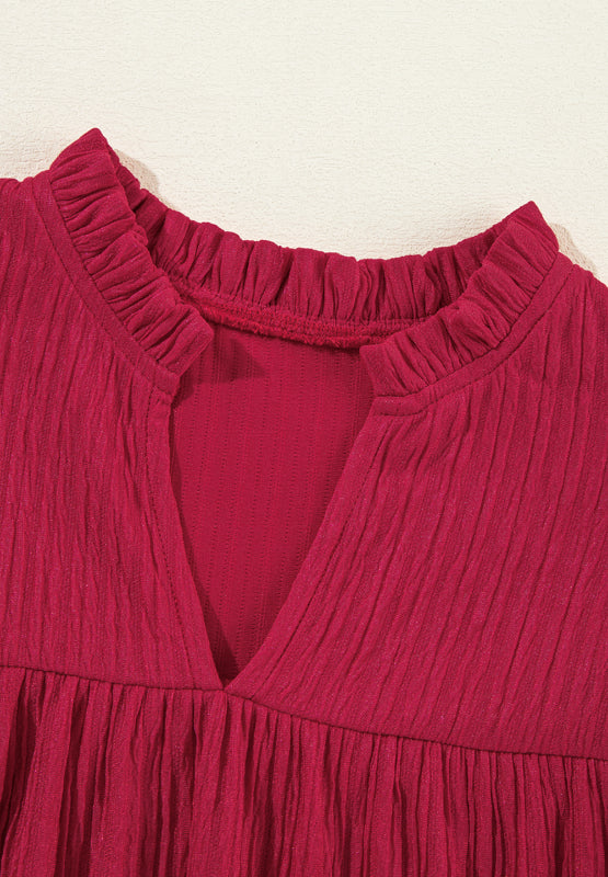 Frill Notched Long Sleeve Dress OutfitFlow