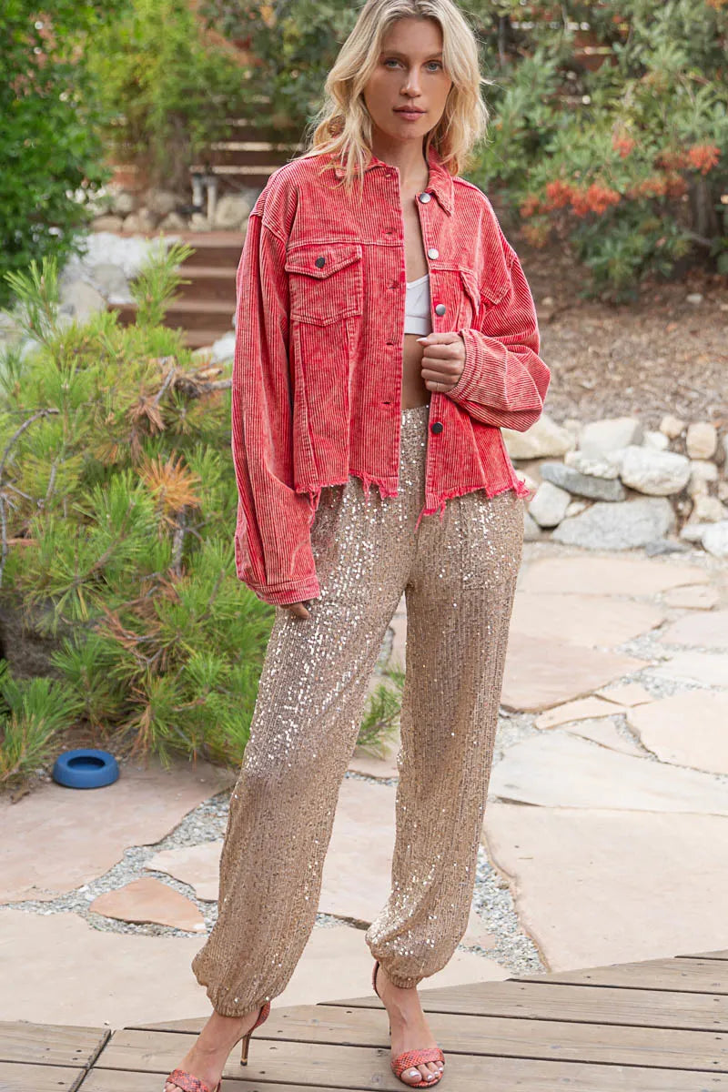 POL Button Down Corduroy Trucker Jacket OutfitFlow