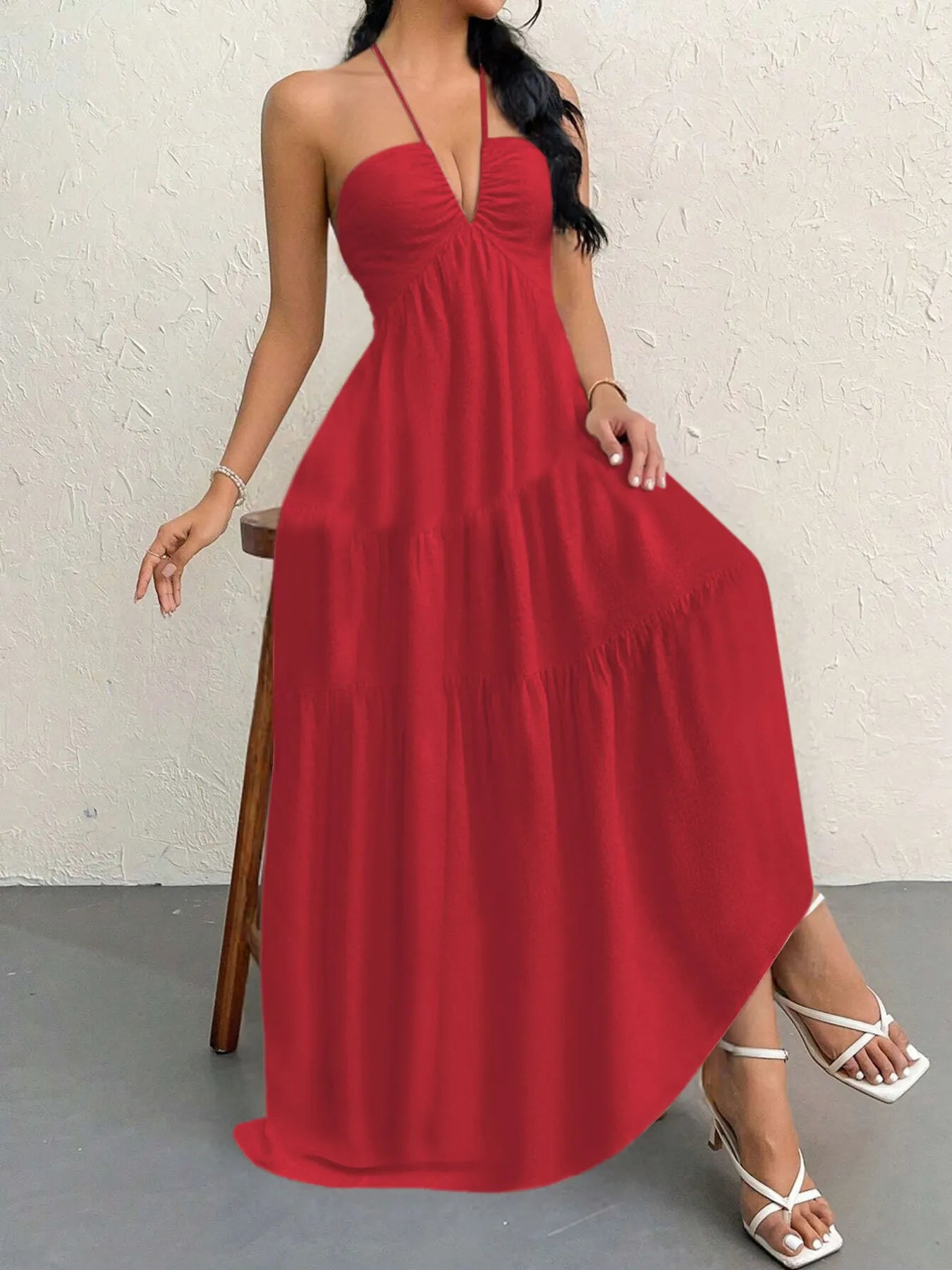 Halter Neck Tiered Maxi Dress OutfitFlow