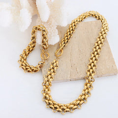 Gold Chain Link Jewelry Set with Necklace and Bracelet OutfitFlow