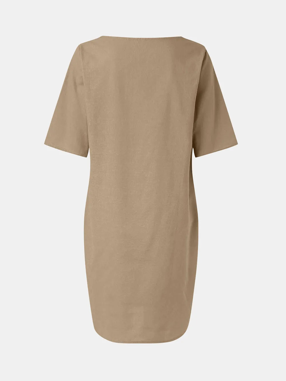 Full Size Round Neck Half Sleeve Dress with Pockets OutfitFlow
