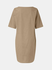 Full Size Round Neck Half Sleeve Dress with Pockets OutfitFlow