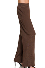 Zenana Viscose Ribbed Sweater Pants BROWN OutfitFlow
