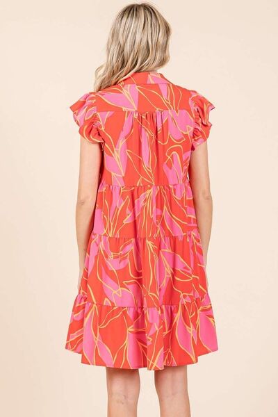 Mittoshop Leaf Print Ruffle Sleeve Tiered Mini Dress OutfitFlow
