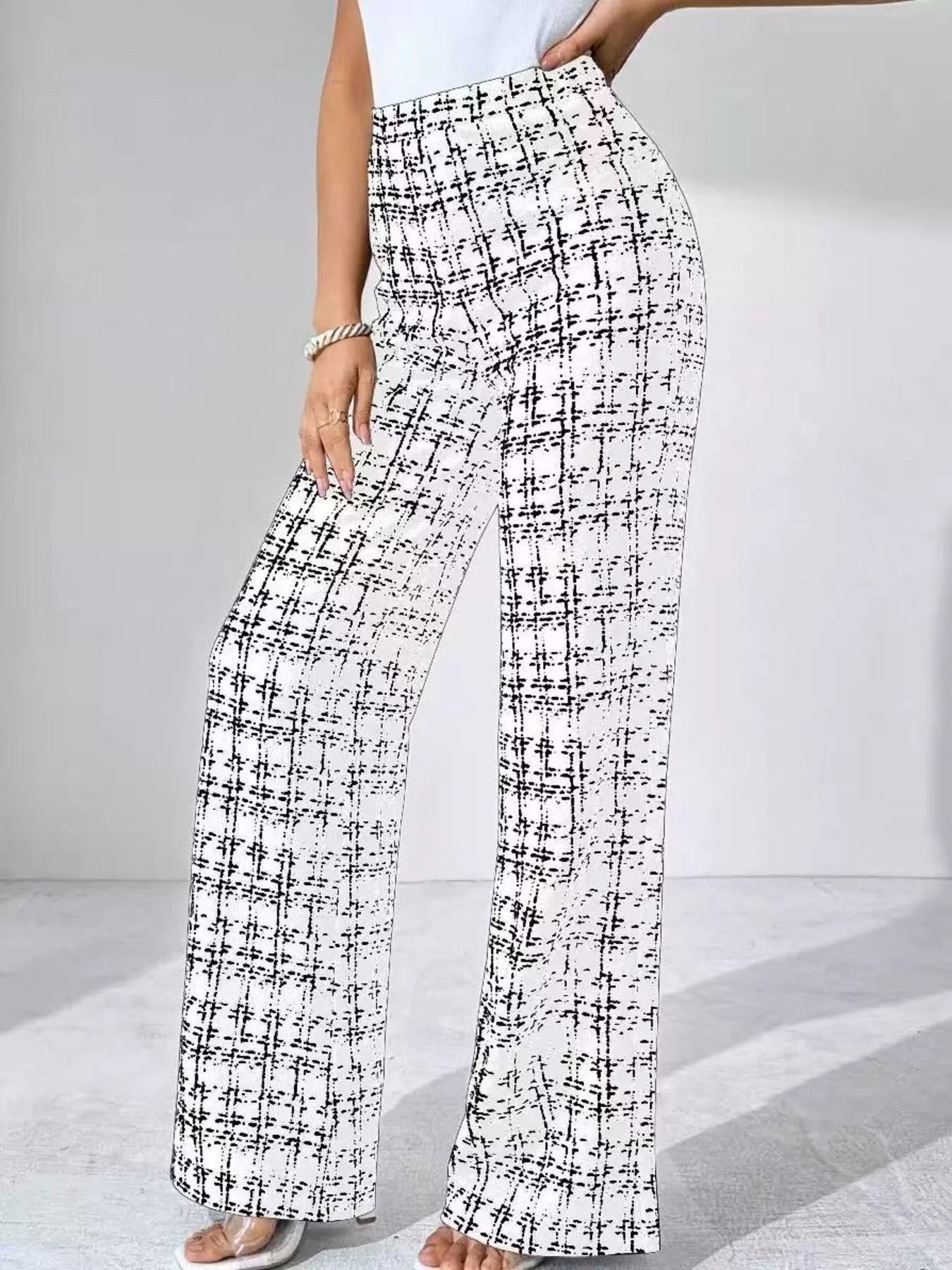 Plaid Wide Leg Pants Ivory OutfitFlow
