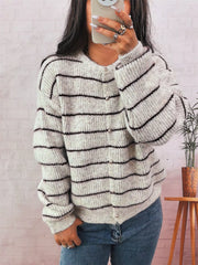 Striped Button Up Long Sleeve Cardigan OutfitFlow