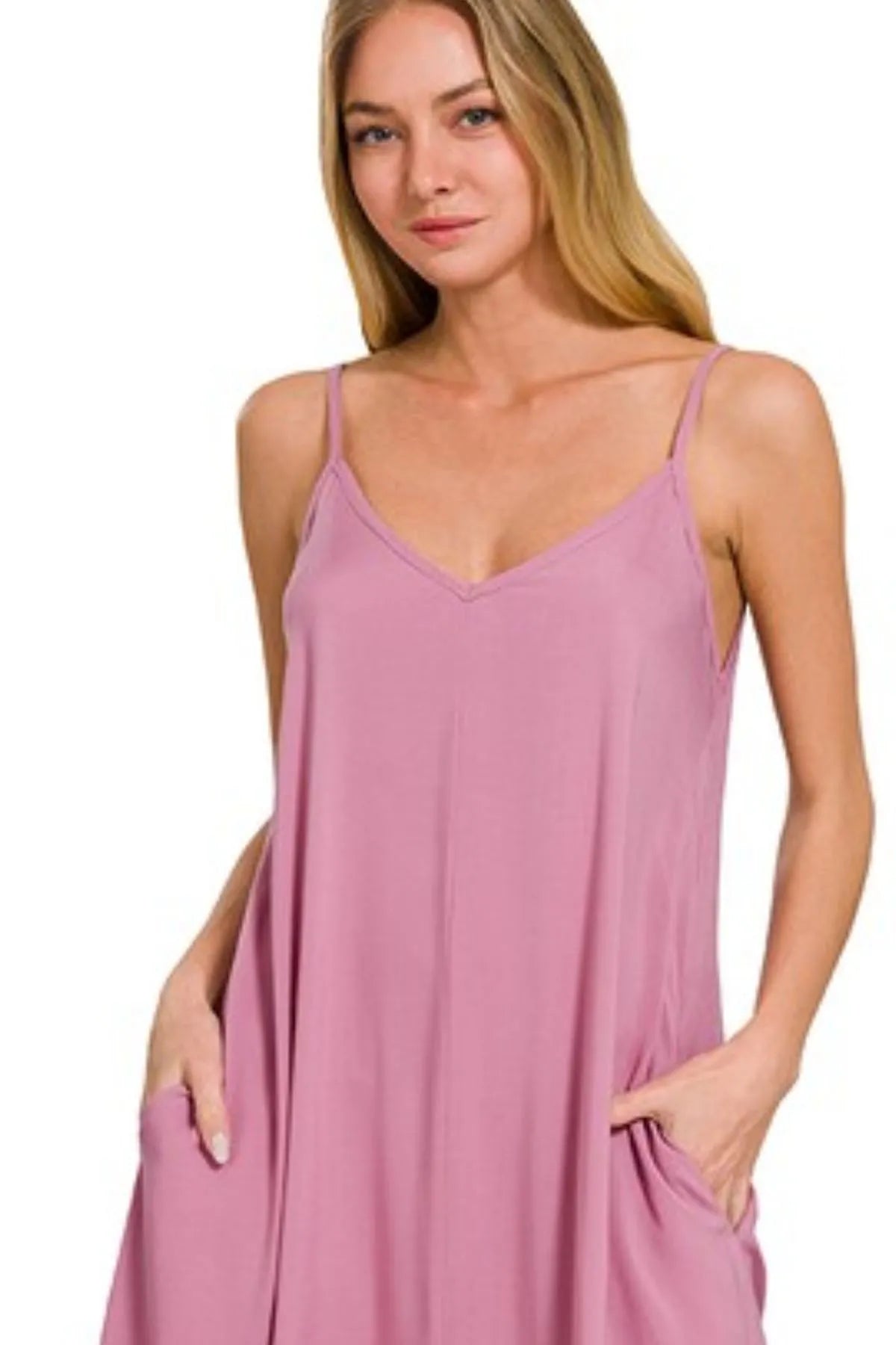 Zenana Woven Arc Hem Cami Dress With Flowy Pockets OutfitFlow
