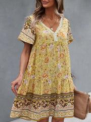 Floral Print V-Neck Summer Dress OutfitFlow