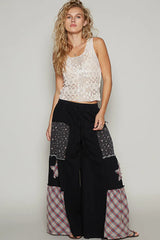POL Drawstring Star Patch Contrast Wide Leg Pants OutfitFlow