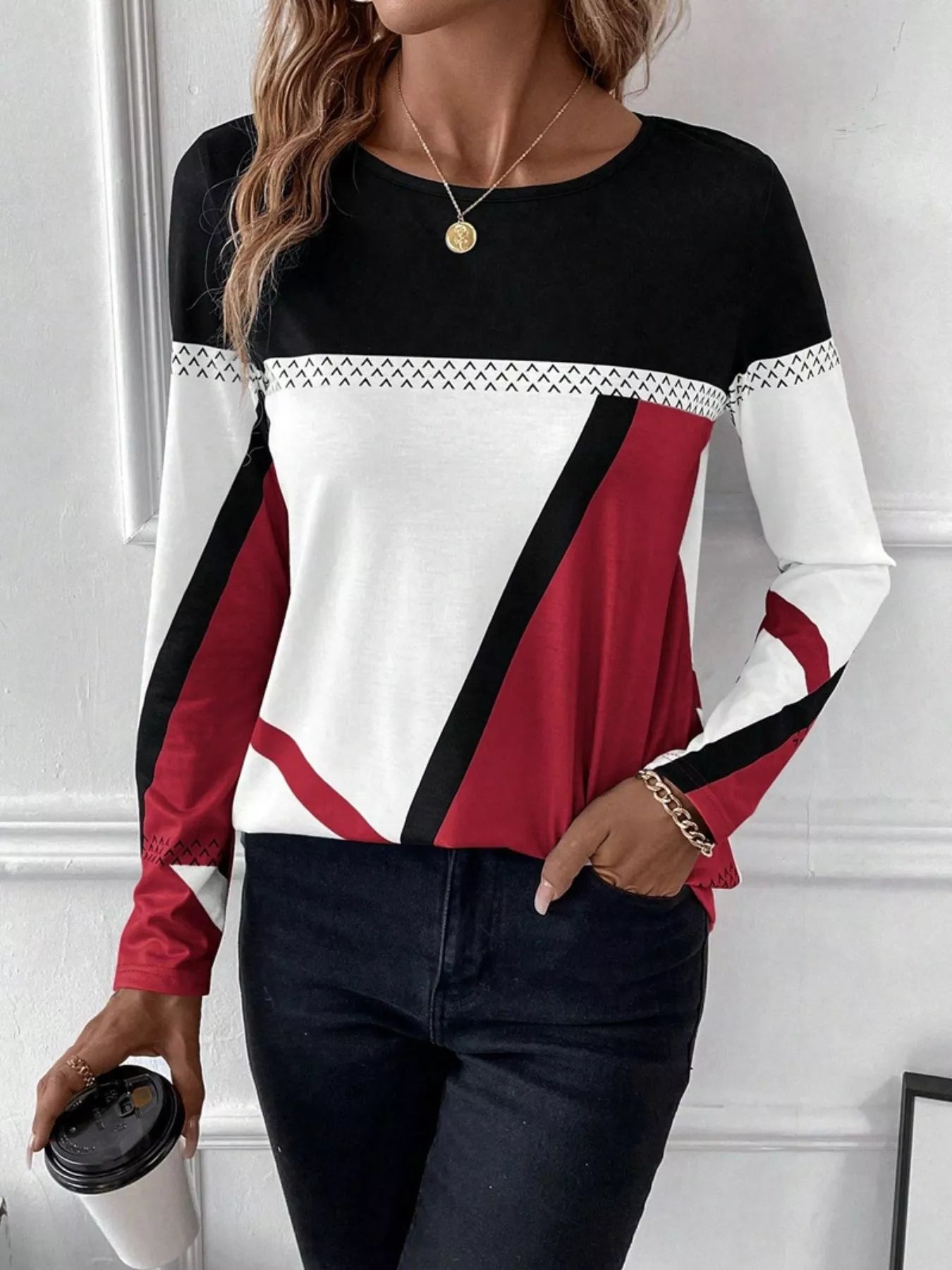 Color Block Long Sleeve T-Shirt OutfitFlow