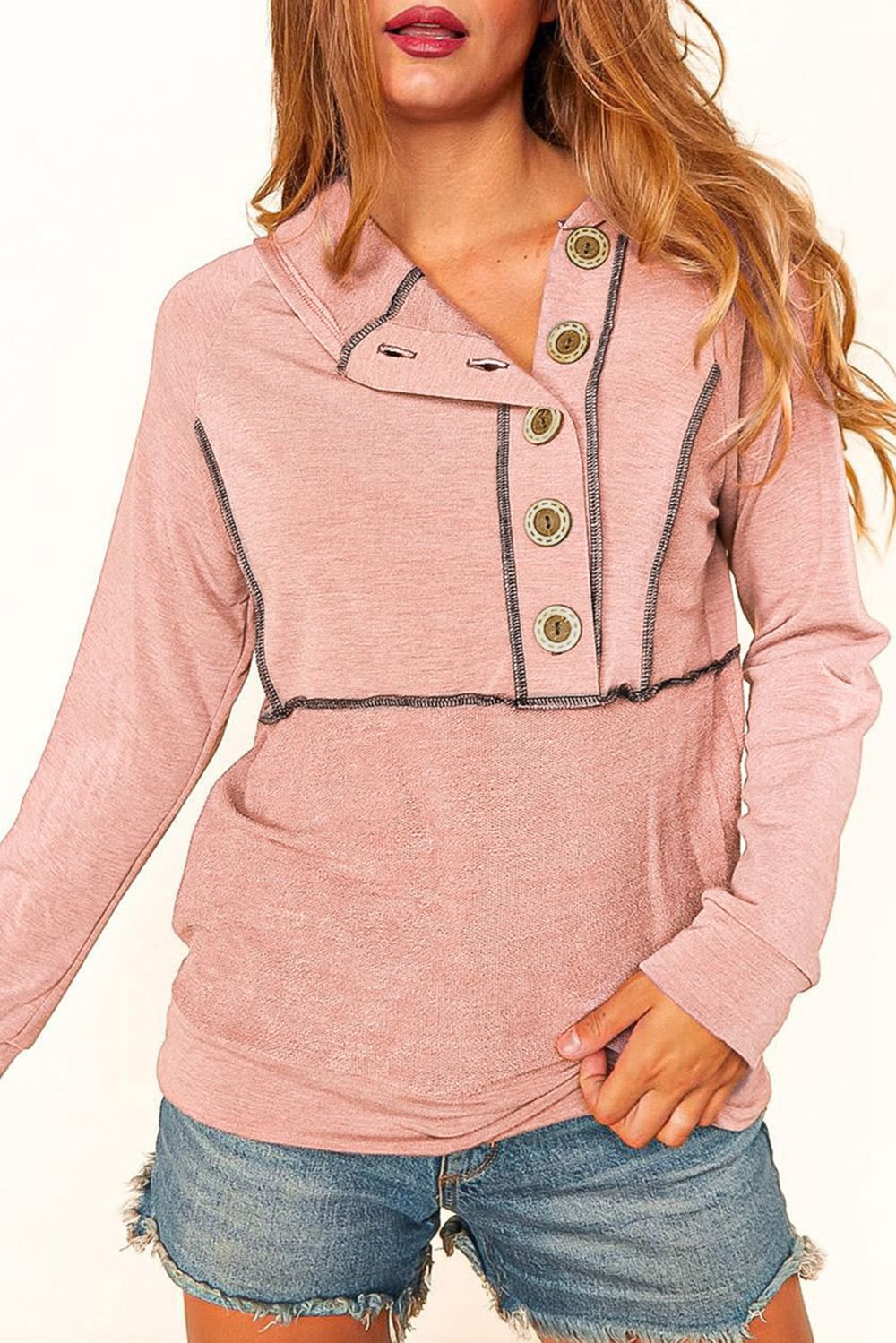 Outfit Flow - Buttoned Long Sleeve Hoodie