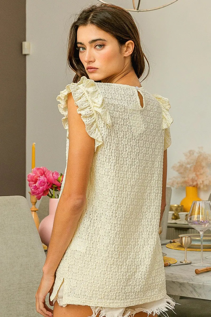 BiBi Floral Ruffled Armhole V-Neck Top OutfitFlow
