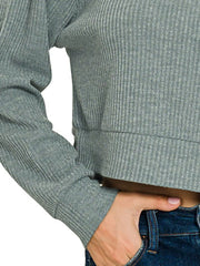 Zenana Drop Shoulder Ribbed Crop Hoodie OutfitFlow