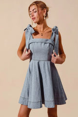 SO ME A Line Fit and Flare Diamond Bow Ribbon Denim Dres OutfitFlow