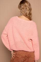 Outfit Flow - POL Crochet Flower Round Neck Dropped Shoulder Sweater