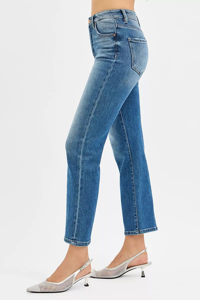 RISEN Tummy Control High Rise Crop Straight Jeans OutfitFlow