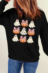 Pumpkin & Ghost Round Neck Long Sleeve Sweatshirt OutfitFlow