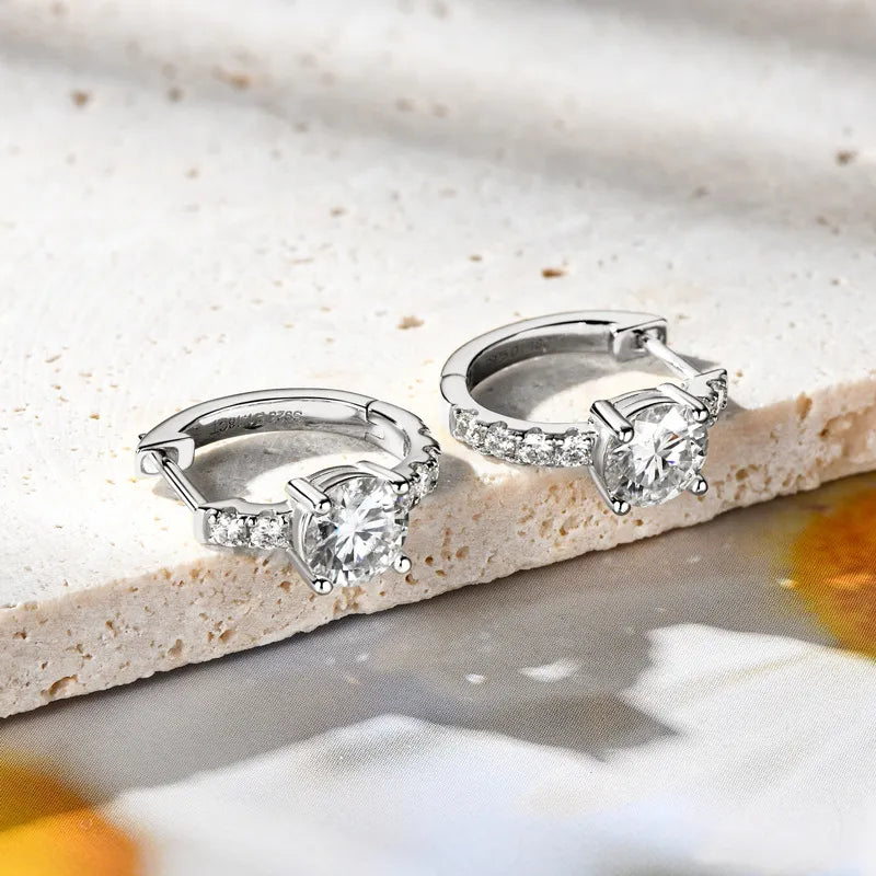 2.36 Carat Moissanite Zircon 925 Sterling Silver Hoop Earrings OutfitFlow