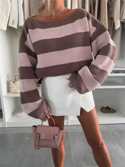 Contrast Striped Long Sleeve Sweater OutfitFlow