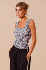 SO ME Two Tone Floral Seamless Tank Top OutfitFlow