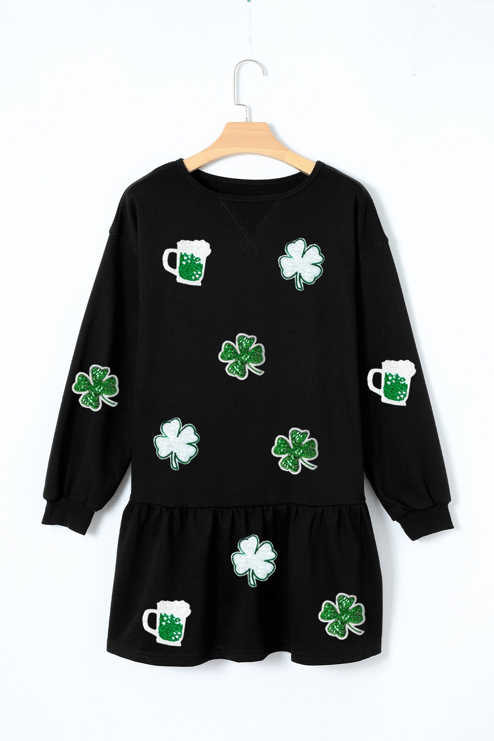 Clover Beer Patched Ruffle Hem Dress OutfitFlow