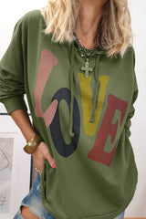 Outfit Flow - LOVE Drawstring Dropped Shoulder Hoodie