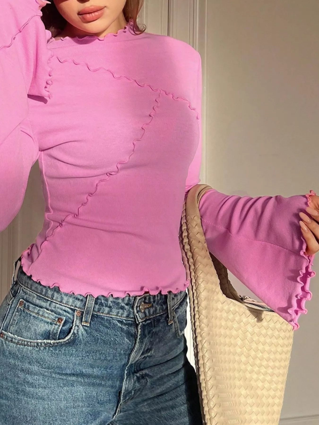 Lettuce Edge Flare Sleeve Top OutfitFlow