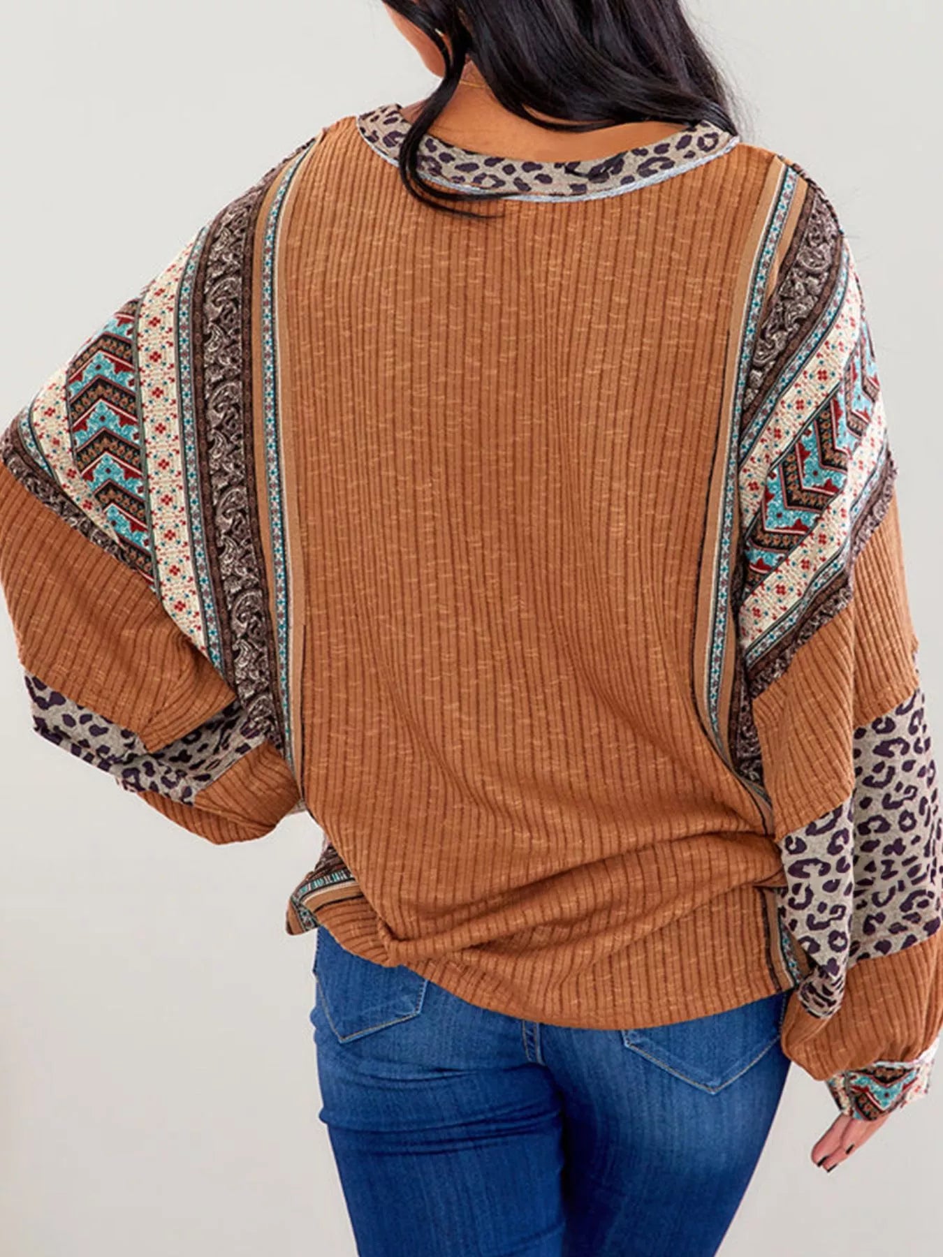Leopard Color Block Ribbed Top OutfitFlow