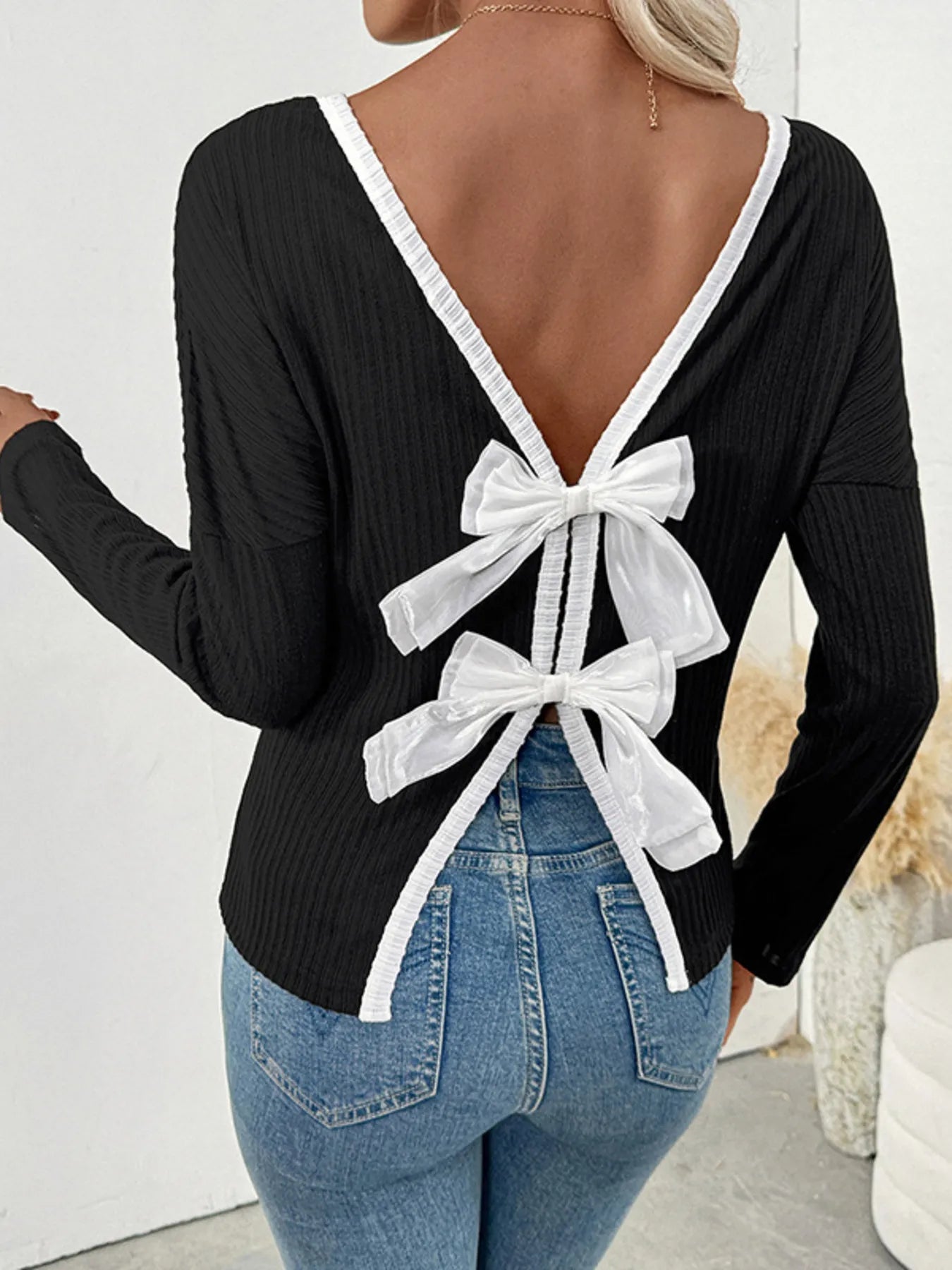 Tie Back Long Sleeve Top OutfitFlow