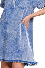 Zenana Tencel Mineral Washed Collared Shirts Dress OutfitFlow