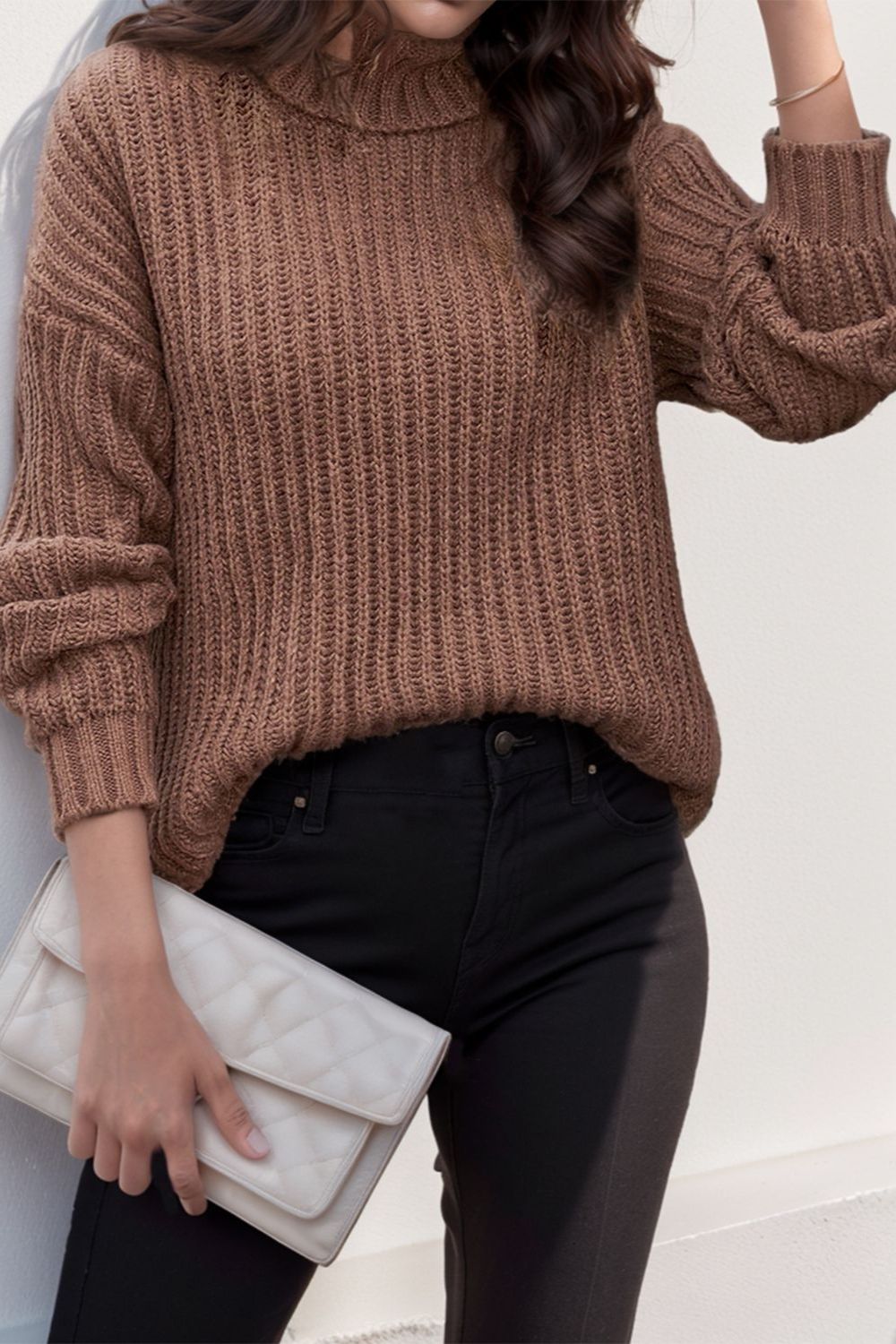 Turtleneck Dropped Shoulder Pullover Sweater