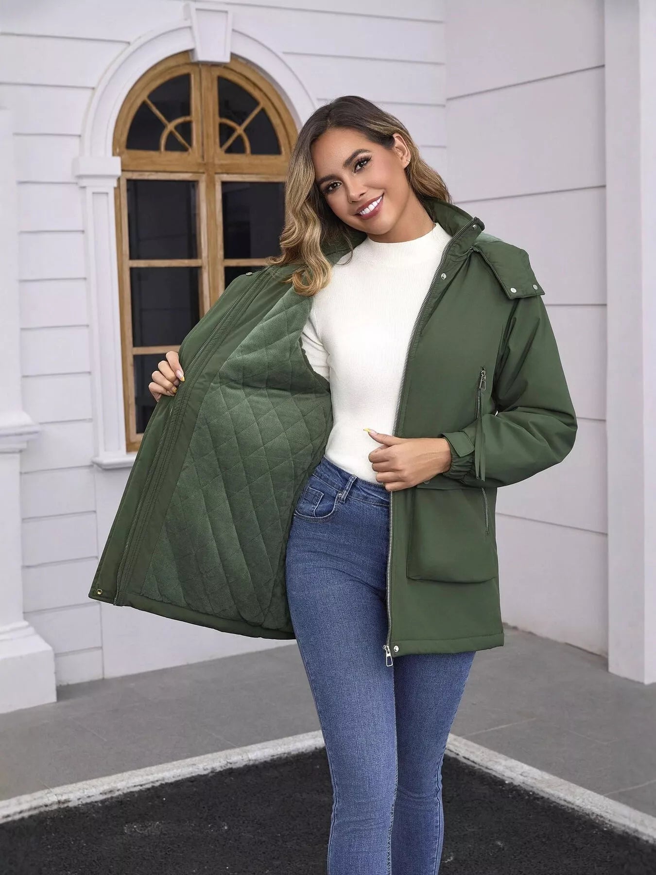 Full Size Zip Up Hooded Parka Outerwear Plus Size OutfitFlow