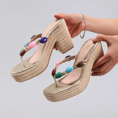Toe Post Block Heels Sandals OutfitFlow