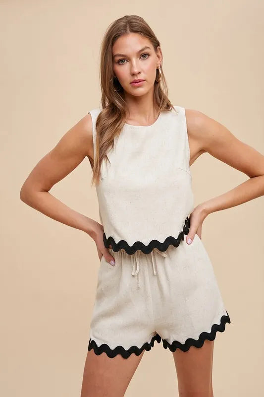 Annie Wear Ric Rac Trim Detailed Top & Shorts Set NATURAL OutfitFlow
