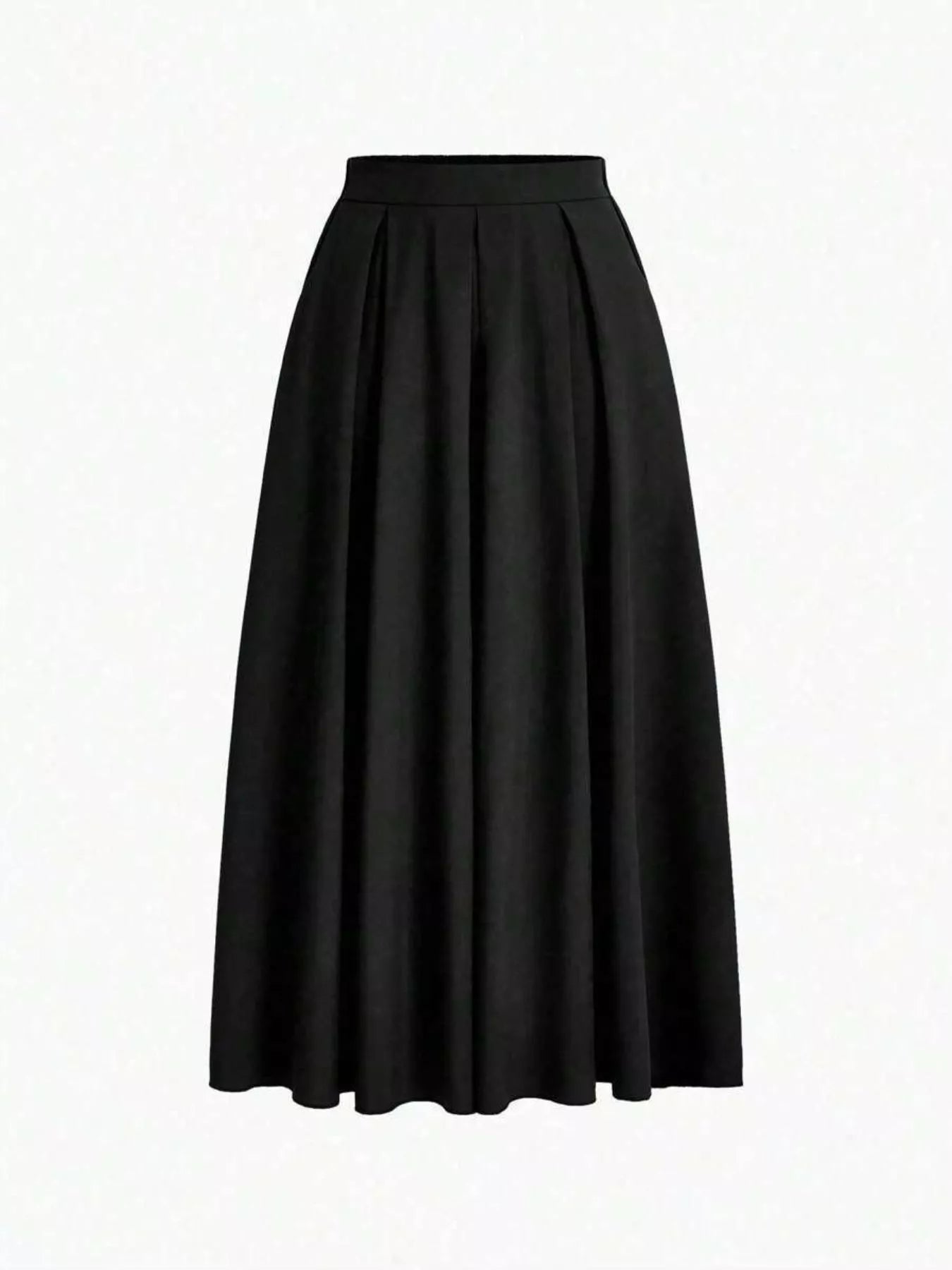 Elastic Waist Pleated Detail Skirt Black OutfitFlow