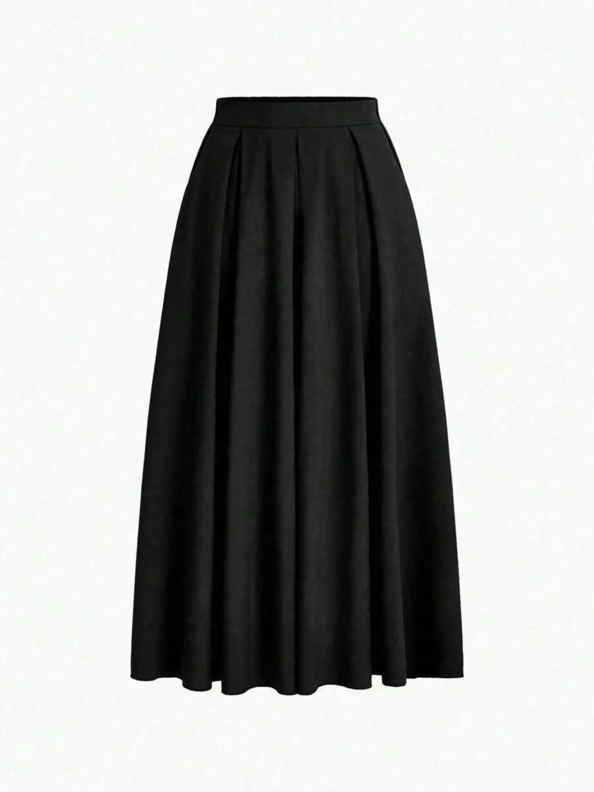 Elastic Waist Pleated Detail Skirt Black OutfitFlow