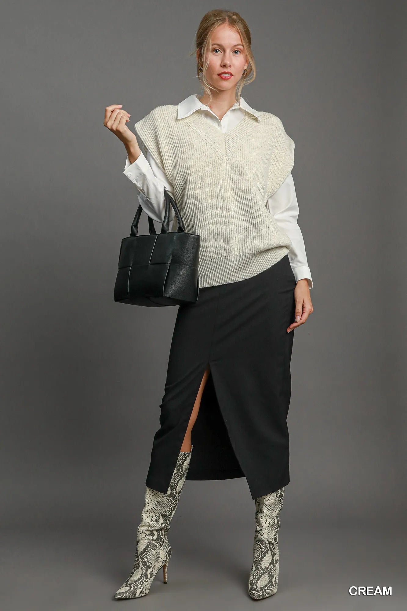 Umgee Oversized V Neck Vest OutfitFlow