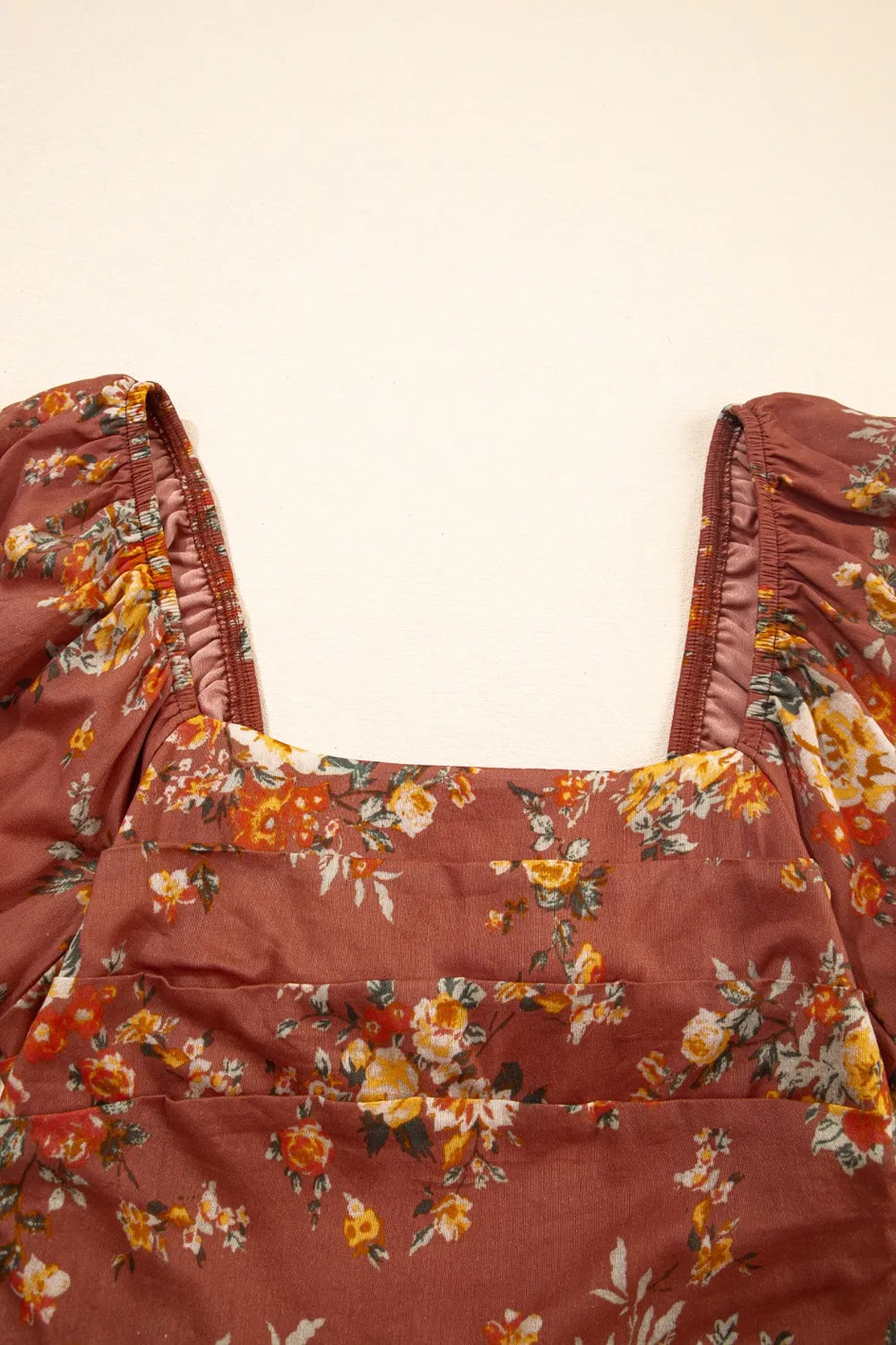 Floral Puff Sleeve Square Neck Knot Open Back Mini Dress OutfitFlow