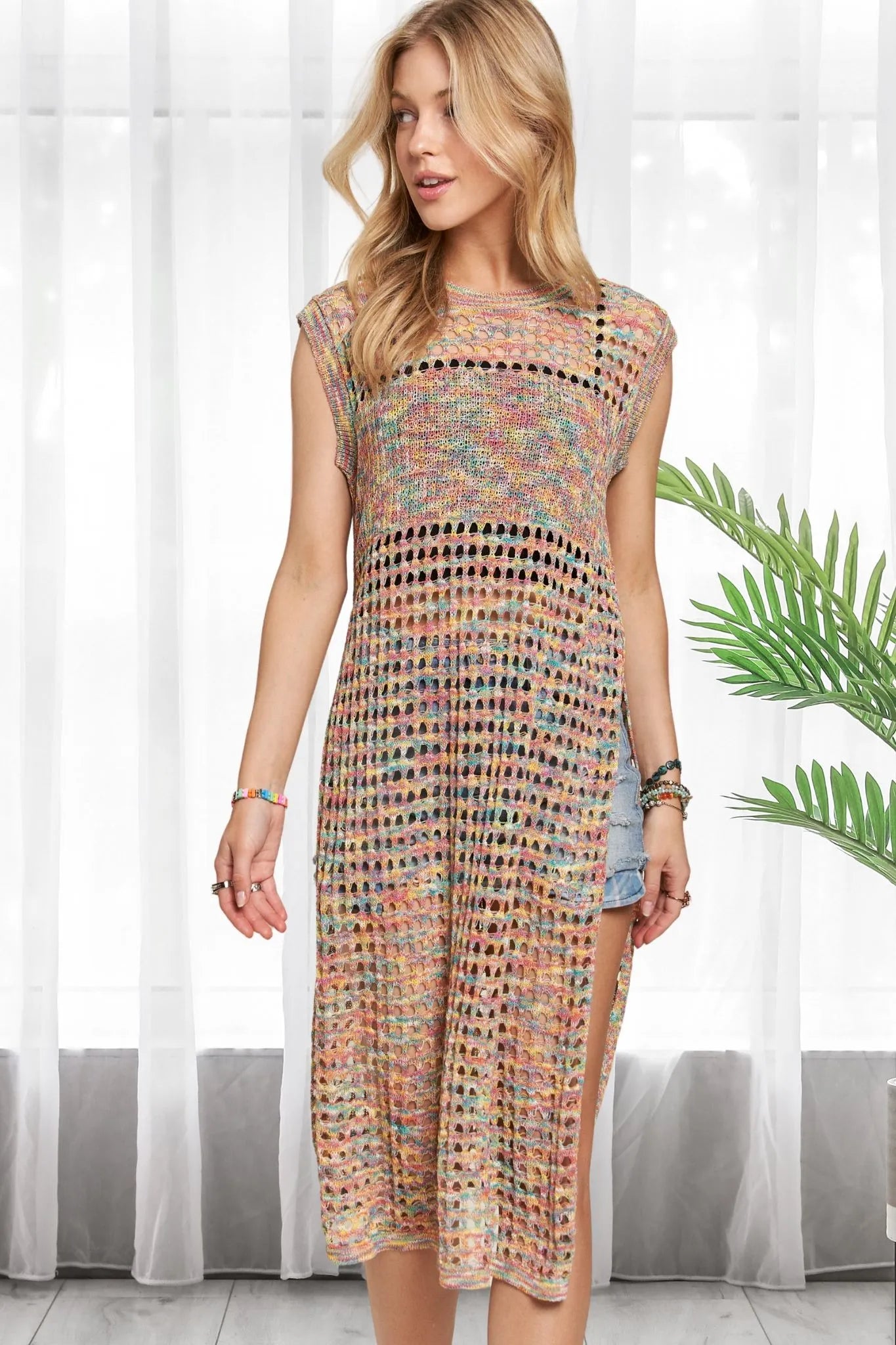 ADORA Multi Color Crochet Tunic Top OutfitFlow