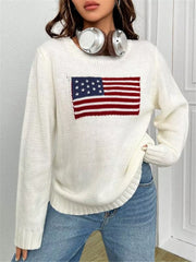 US Flag Round Neck Long Sleeve Sweater OutfitFlow